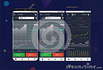 Trade exchange app on phone screens Vector Illustration